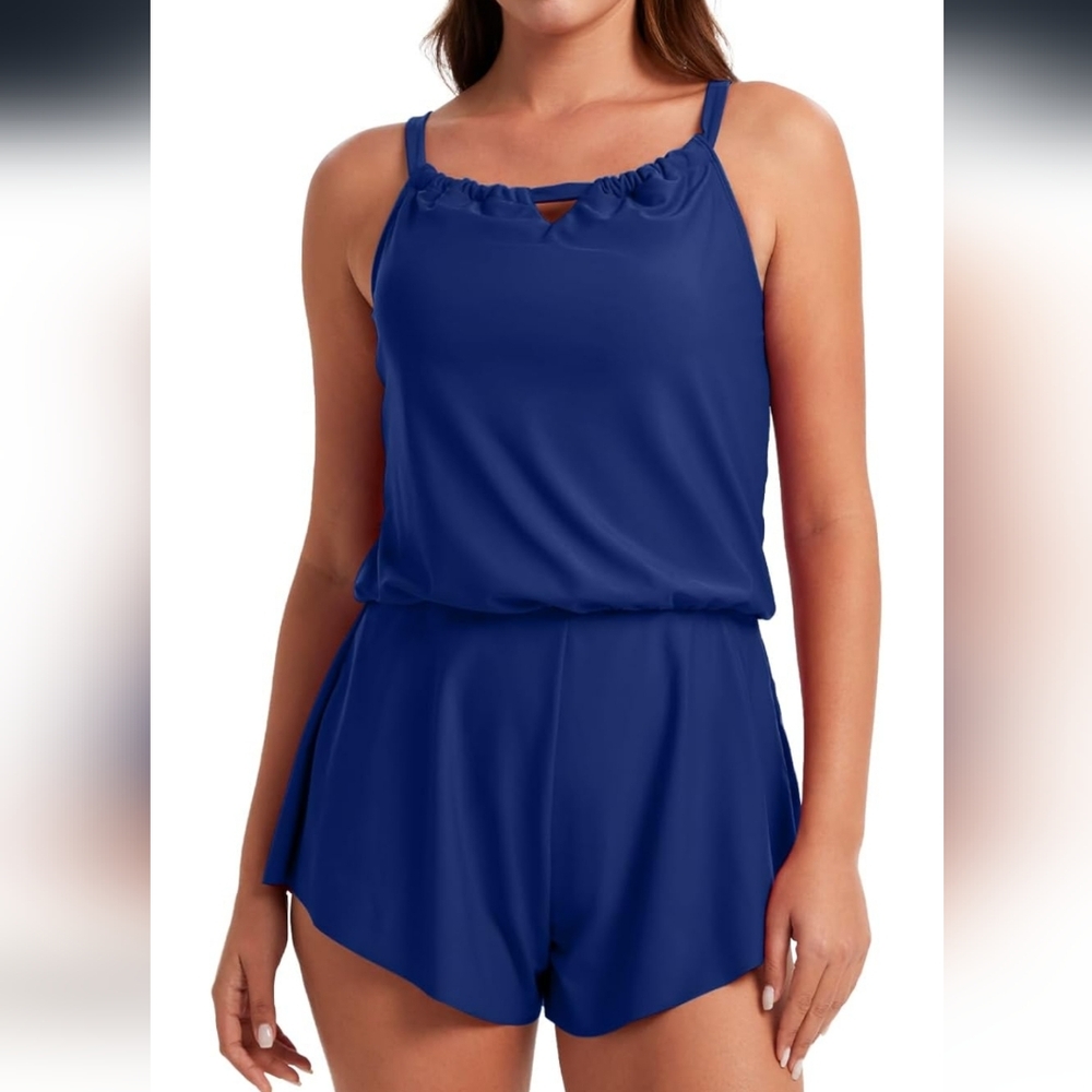 ECUPPER Blue One Piece Romper Swimsuit